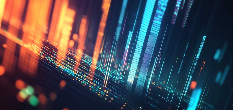 An abstract representation of advanced financial analysis, featuring flowing data streams and geometric shapes symbolizing complex reporting techniques