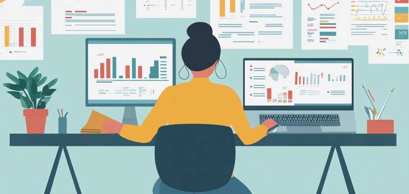 An accountant using financial reports and tools to assess and manage risks in a business setting.