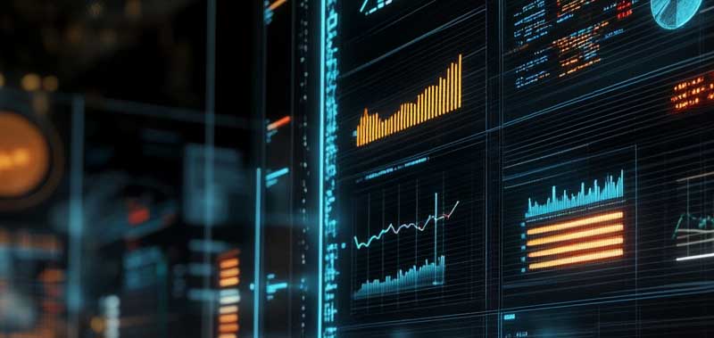 complex financial data on a screen, with multiple graphs and predictive models displayed, symbolizing advanced forecasting techniques.