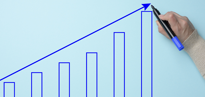 Graph showing upward financial growth, representing successful financial forecasting and business growth.