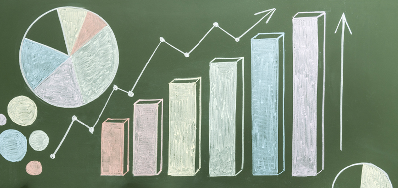 Chalkboard displaying graphs and metrics illustrating an upward trajectory, symbolizing successful capital allocation and business growth.