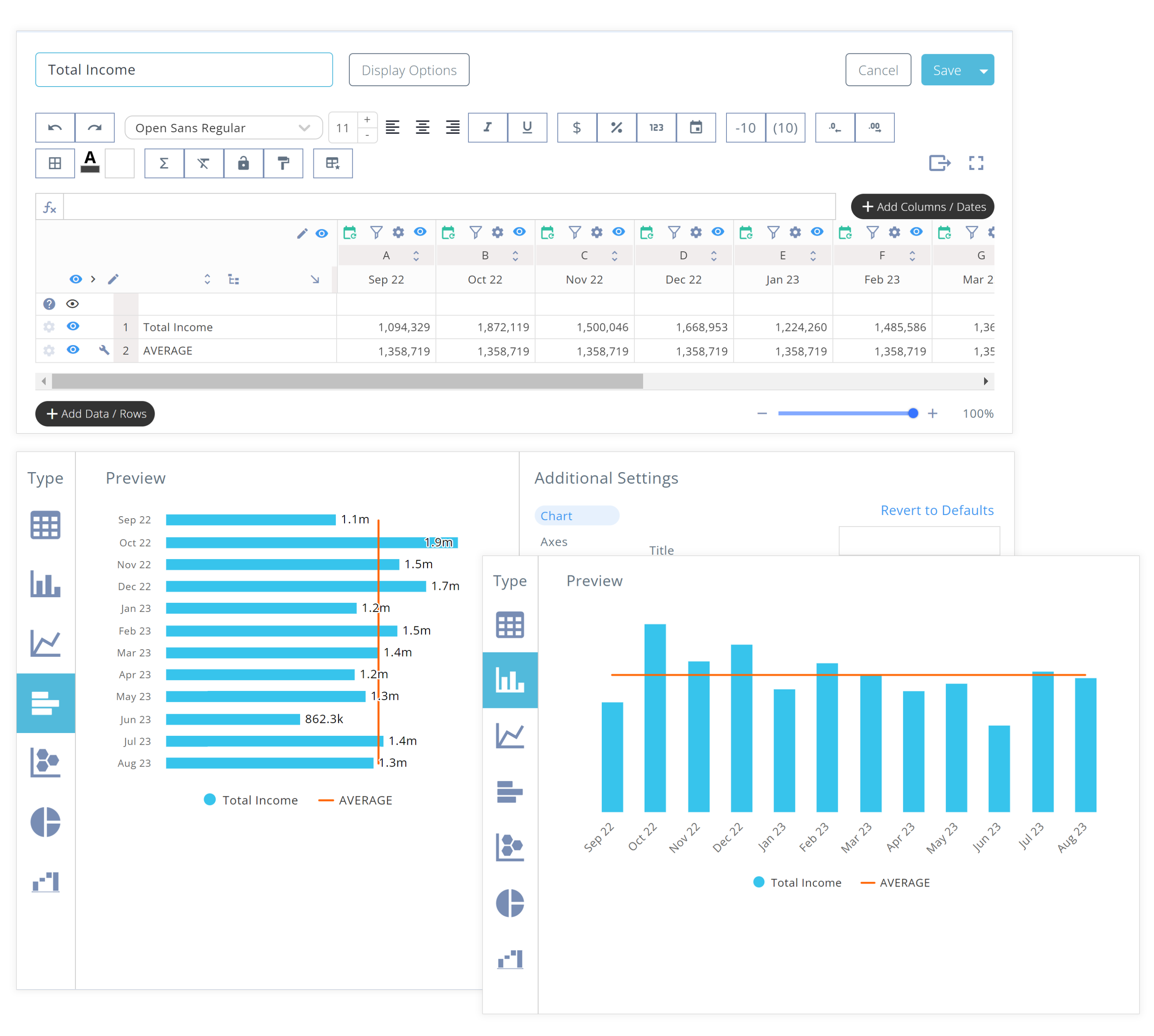 spreadsheet-environment-v2 screen shots of Reach Reporting spreadsheet.